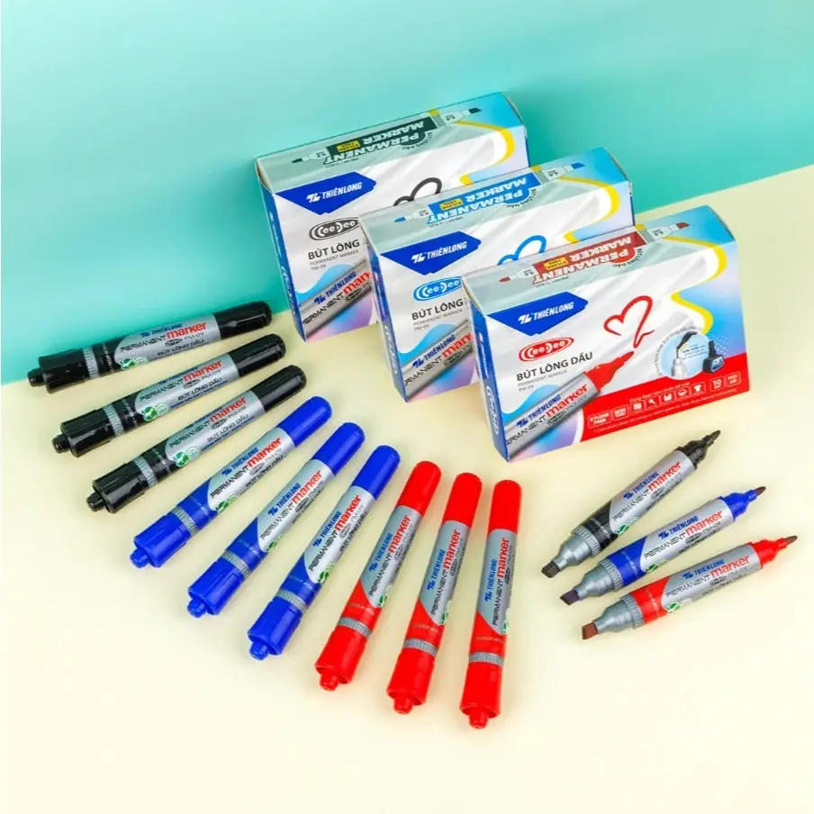 Bút Lông Dầu Thiên Long PM09 2 Đầu (Hộp 10 cây) – Viết Trên Nhiều Bề Mặt, Mực Đậm Bền