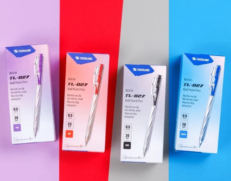 Bút Bi Thiên Long TL027 Hộp 20 cây – Bút Bi Bấm Mực Trơn, Nét Đẹp, Bền Mực